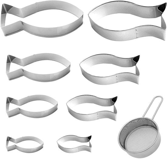 Set per biscotti a forma di biscotto, 9 pezzi, argento, set per biscotti con setaccio per zucchero in polvere
