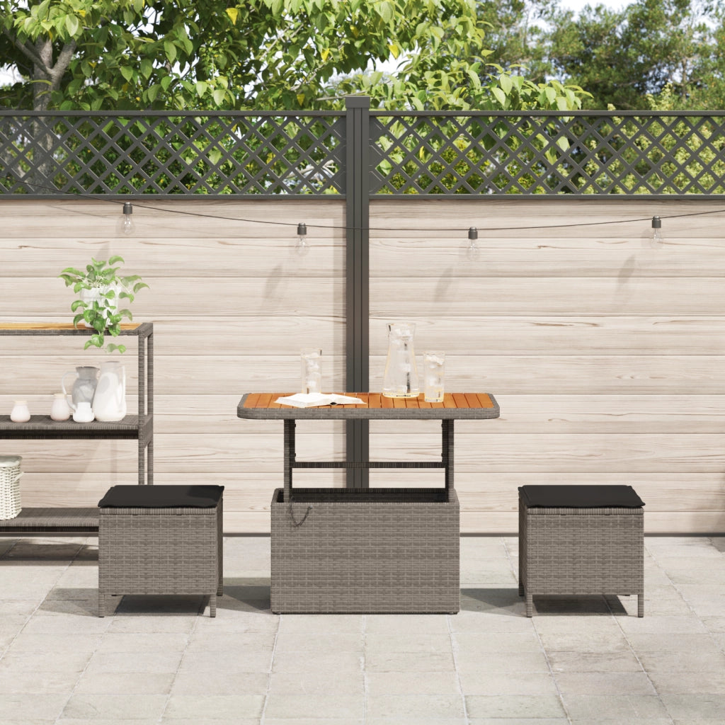 Set da Pranzo da Giardino 3 Pezzi con Cuscini Grigio in Polyrattan e Acacia