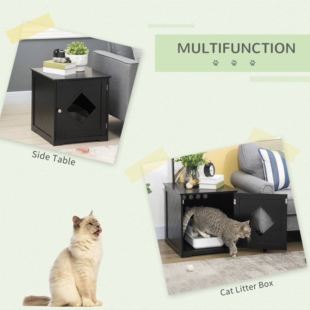 Easycomfort Lettiera per Gatti con Porta Magnetica e Piano d'appoggio, in MDF e Truciolato, 48.5x53x51.5 cm, Nera