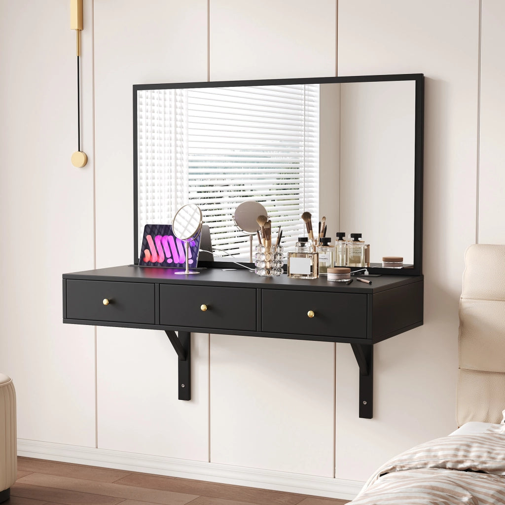 SCHMINKTISCH con specchio 100x45x105 cm in truciolare nero