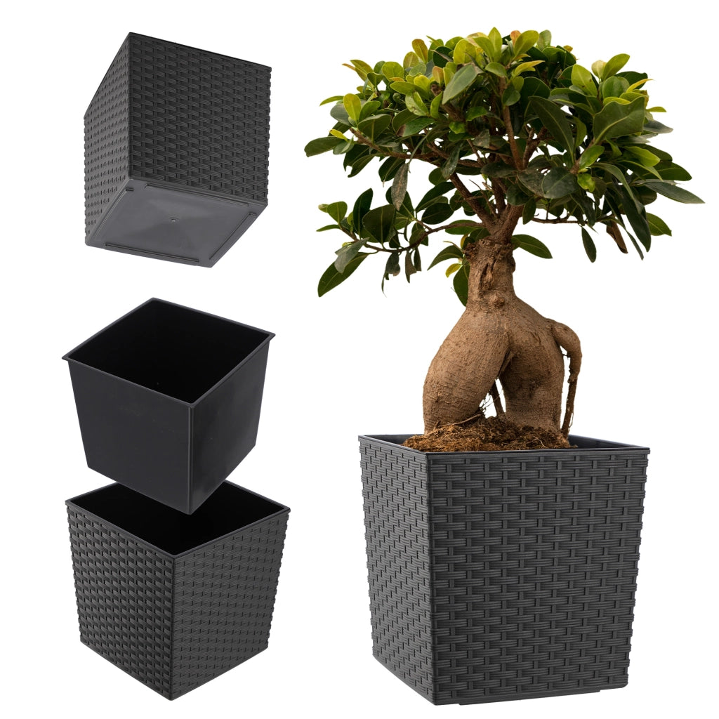 Vaso da fiori KADAX, 19 cm, in plastica, con coperchio in grafite e inserto.