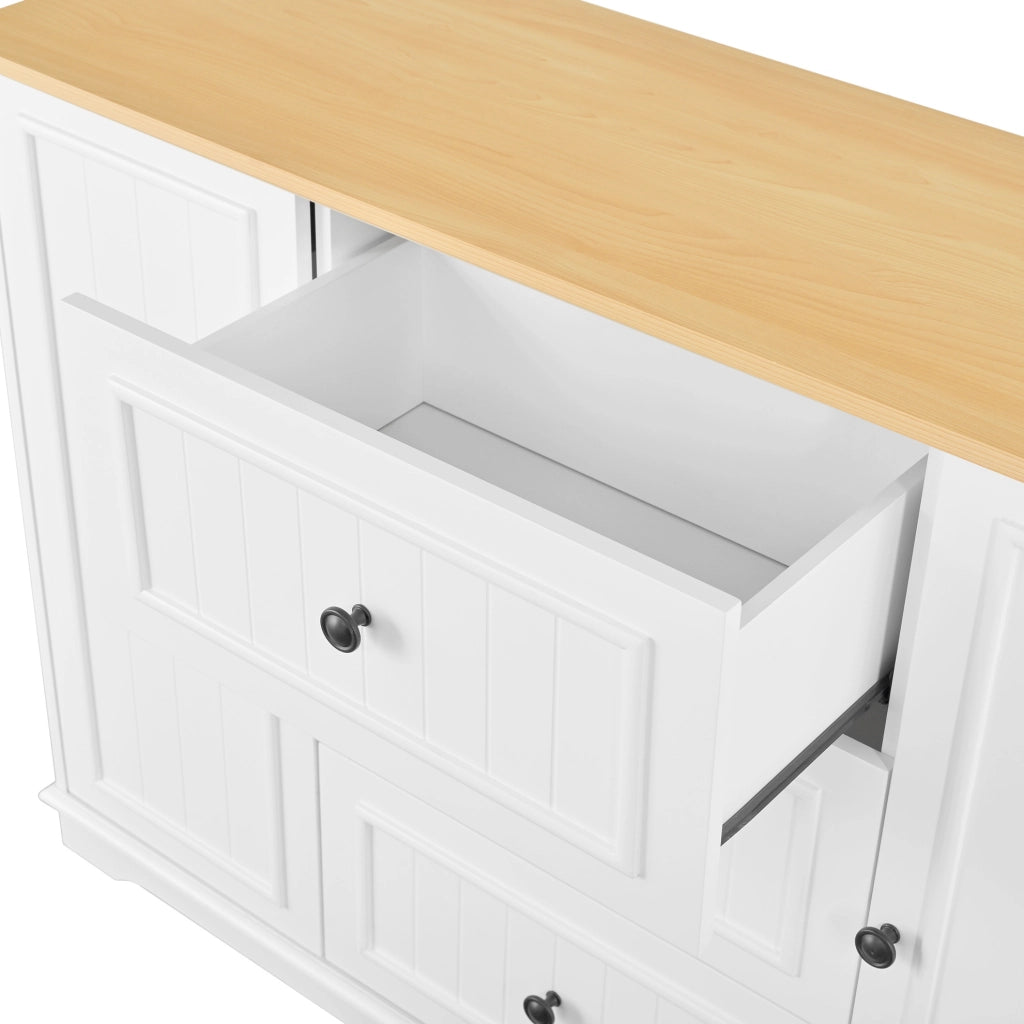 Credenza 126x40x86 cm con 3 cassetti e ripiani regolabili; MDF bianco