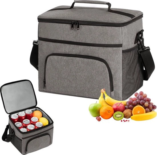 Tas da picnic op-pieghevole 15/27L, con maniglia e cinghia a spalla, isolata per il trasporto alimentare, termica, per picnic in viaggio, colore grigio 27 l