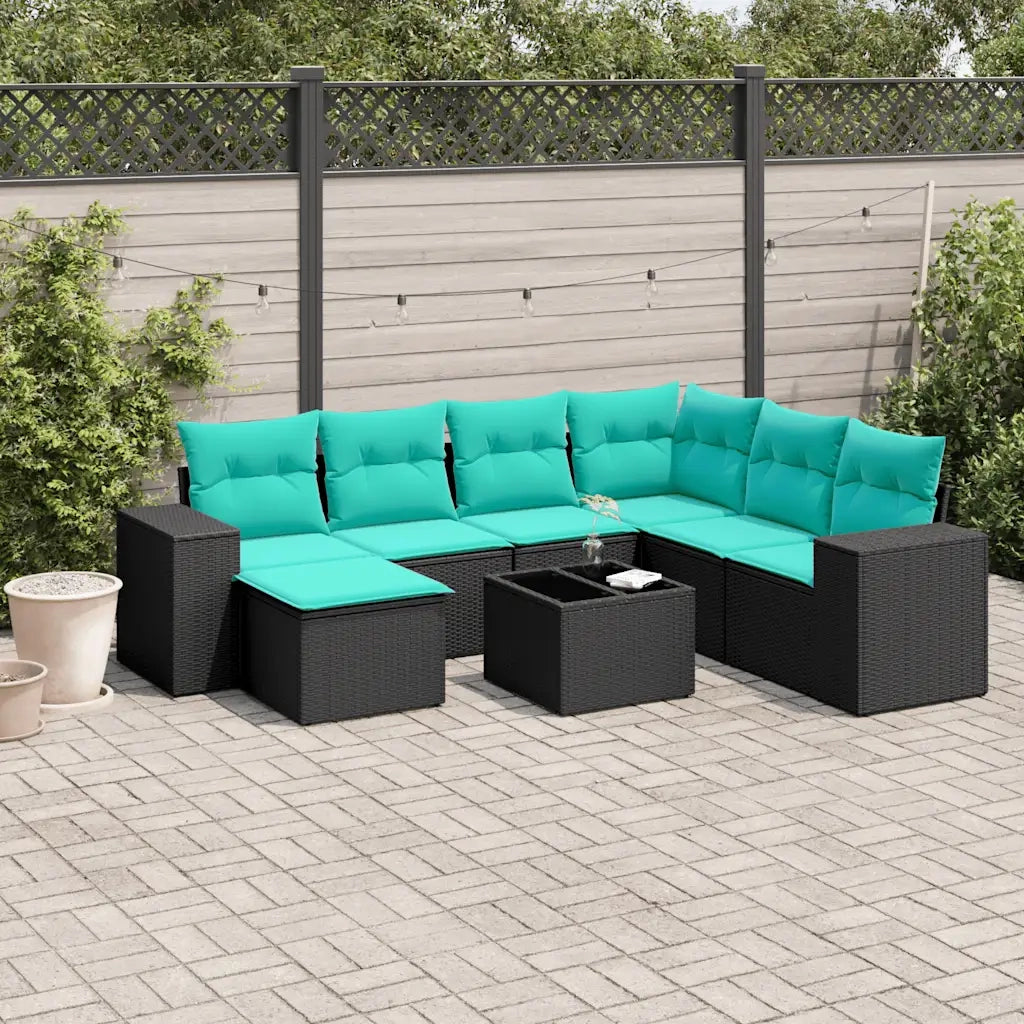 Set Divani da Giardino 8 pz con Cuscini Nero in Polyrattan 3222906