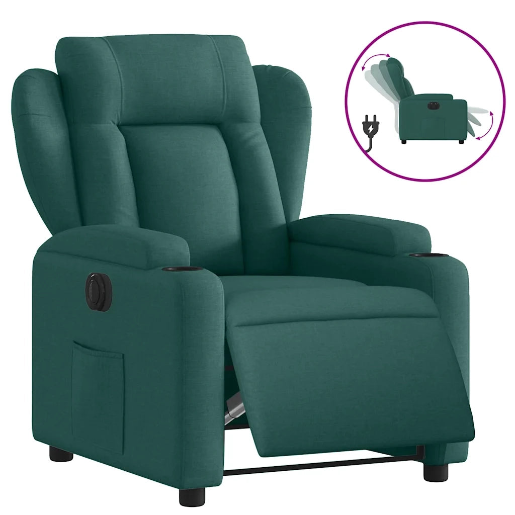 Poltrona | Sedia Relax Elettrica Reclinabile Verde Scuro in Tessuto