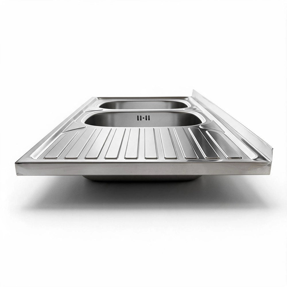Lavello cucina acciaio appoggio 120x50 cm doppia vasca e gocciolatoio destro SA127DX