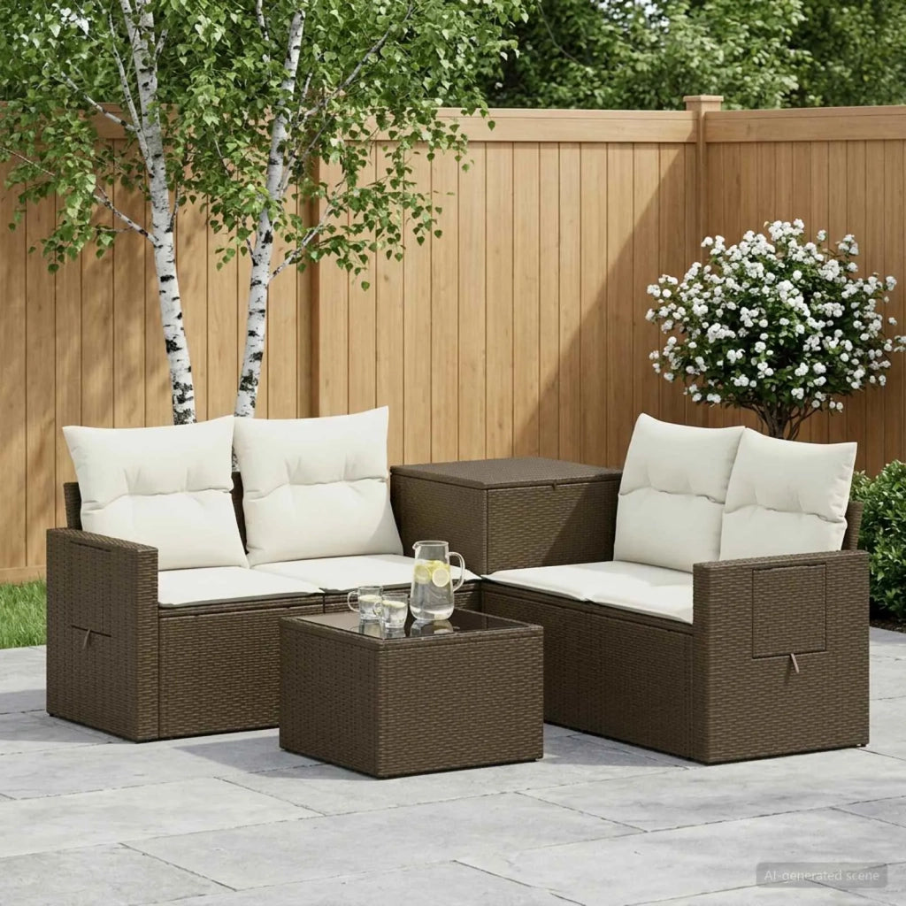Set di divani 6 pz Marrone e Bianco Crema 3447456