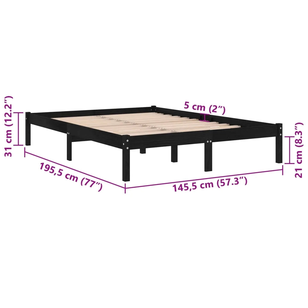 Letto matrimoniale | Letto per adulti | Giroletto Nero in Legno Massello di Pino 140x190 cm