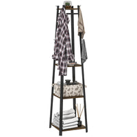 Appendiabiti da Terra 34x34x170 cm con 8 Ganci e 4 Ripiani in MDF Marrone