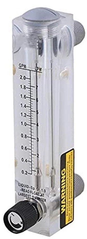 Debitometro 0.1-1 GPM - Regolatore a Pulsante - Acrilico - Liquido - 1/2" Cavo Esterno - 1/4" Cavo Interno - Materiale Resistente - Misuratore di Flusso