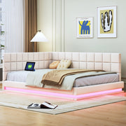 Divano letto 140x200 cm con LED e porta USB; tessuto di lino beige
