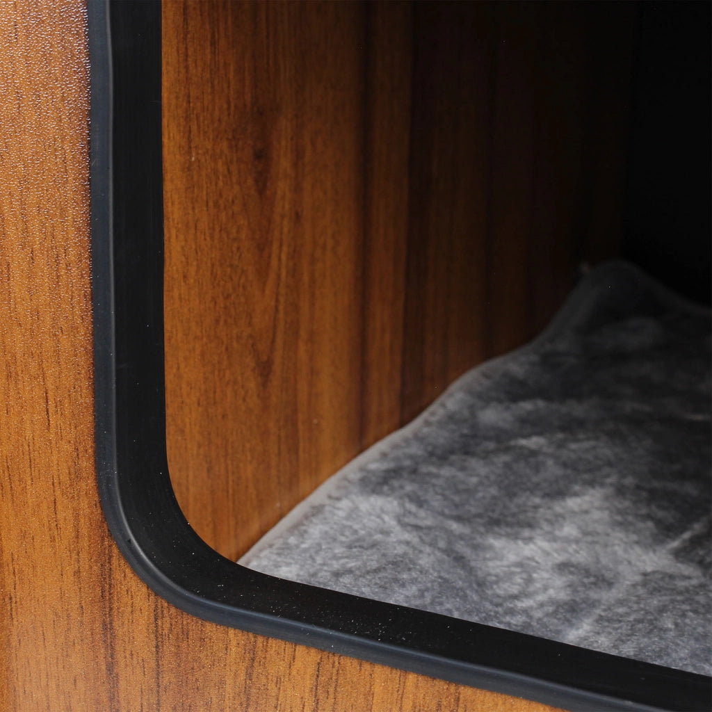Fudajo Casetta gioco per gatti Design in legno marrone con cuscini e tappetino tiragraffi in sisal