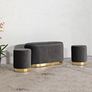 Soroti, Panca con due Sgabelli, Panca Contenitore, 80x37x42h cm Grigio Scuro