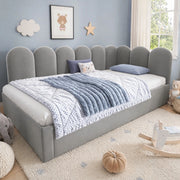 Letto da giorno imbottito con letto estraibile 90x200 cm in velluto grigio
