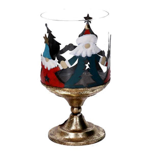 Portacandele metallo con babbo natale oro tondo cm Ø12xh23