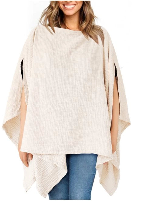 Voce per allattamento con copertura 360° per la privacy, camicia di allattamento in cotone respirante, cappuccia multifunzionale per auto (bianca con strappo)