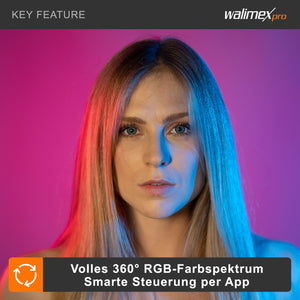 Ring light a LED Rainbow RGB da 60 W con cavalletto fotografico e 2 batterie, Luce ad anello per foto e video con supporto smartphone e controllo tramite app