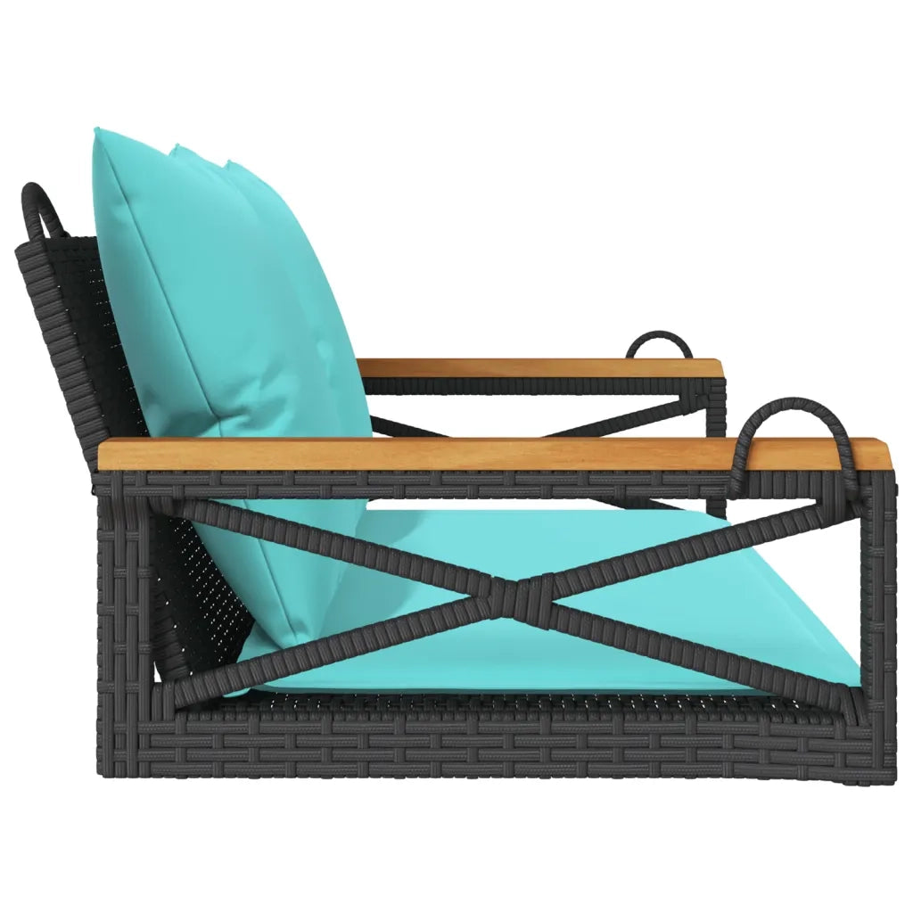 Panchina a Dondolo con Cuscini Nera 109x62x40 cm in Polyrattan 368160