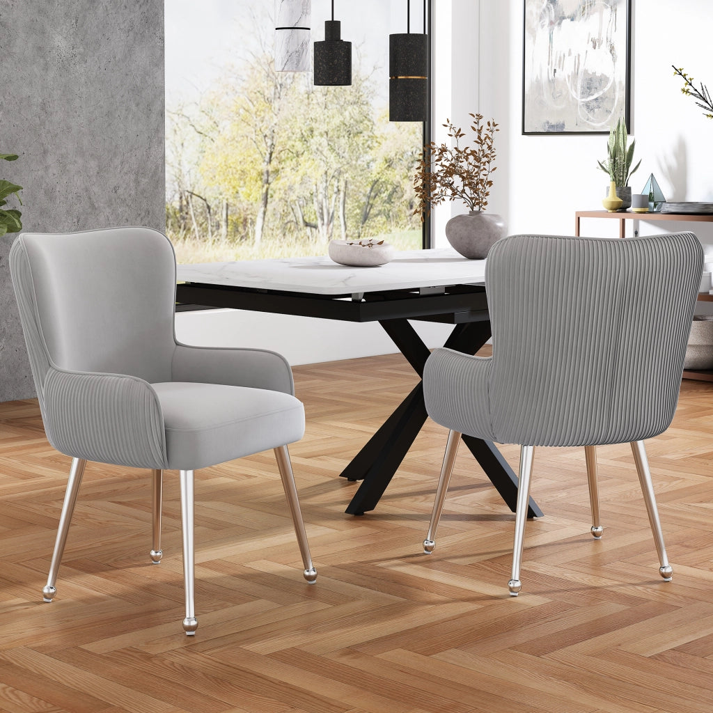 Sedia da pranzo 6 pezzi con braccioli, supporto lombare e piedini regolabili, in velluto grigio e argento
