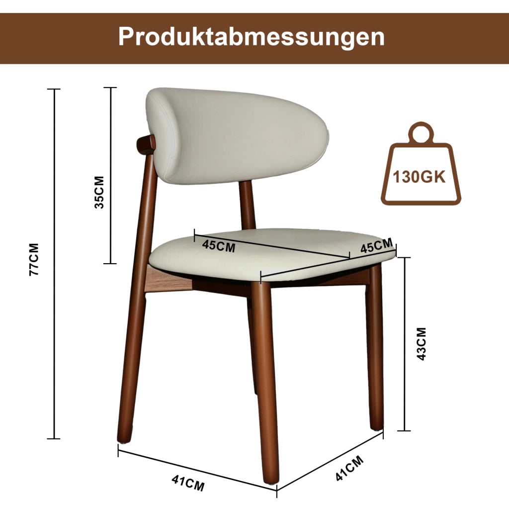 Set di 2 sedie da pranzo con schienale ergonomico; legno di quercia effetto noce e rivestimento bianco