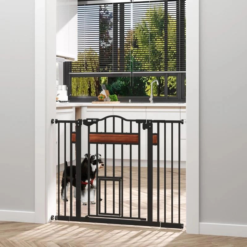 CANCELLETTO PER CANI DI TAGLIA MEDIA E PICCOLA CON CHIUSURA AUTOMATICA, 74-105X76.2 CM, NERO