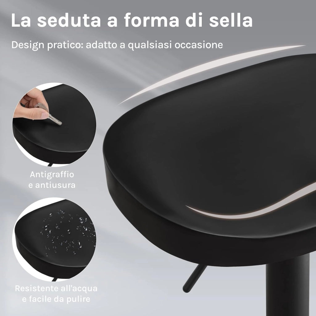 Sgabelli da Cucina Set di 2, Sgabelli da Bar per Colazione in Legno Massiccio, Sgabelli da Bar a Sella, Altezza Regolabile, Sgabelli Girevoli a 360° con Poggiapiedi, Nero, BH413sz-2