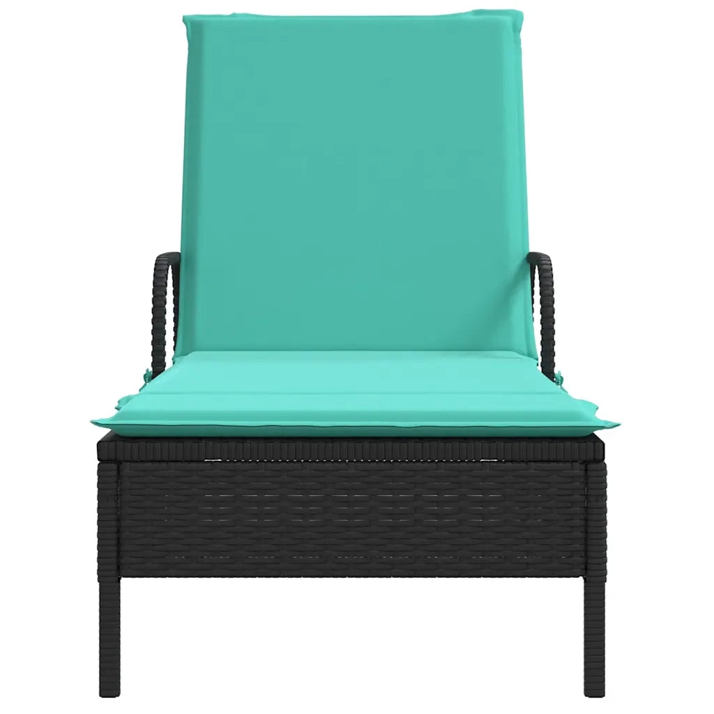 Lettino prendisole con ruote e Cuscino in Polyrattan Nero 368316