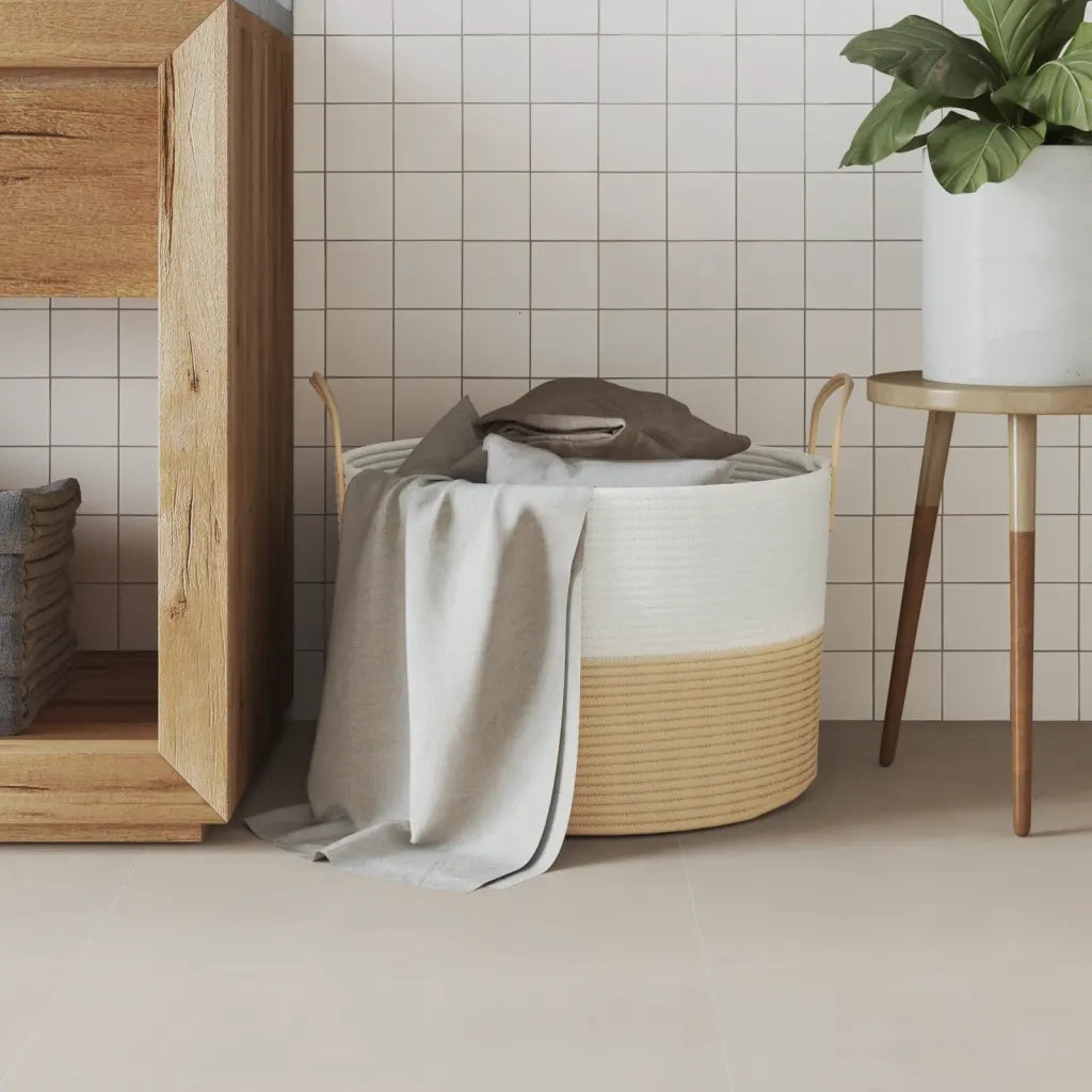 Cestino Portaoggetti Beige e Bianco ?51x33 cm in Cotone CFW2230260