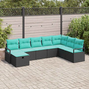 Set di divani con cuscino 8 pcs Nero polyrattan
