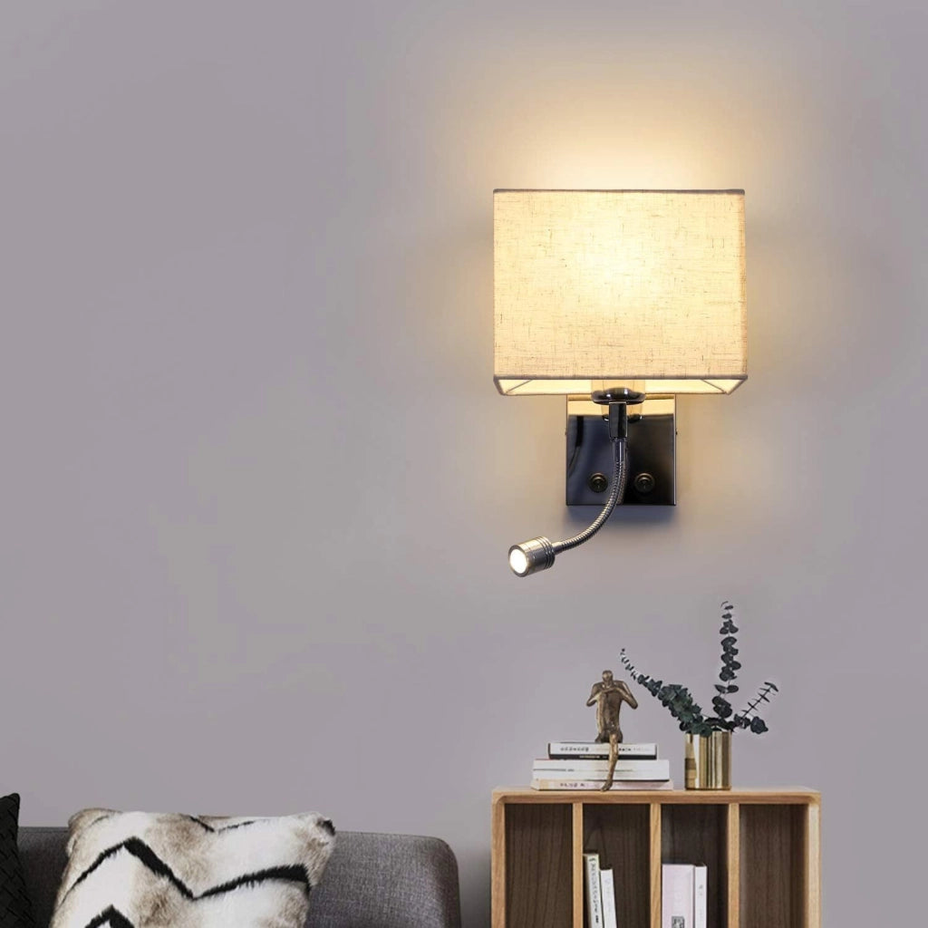 ZMH Lampada da parete LED lampada da lettura paralume in tessuto lampada da comodino girevole con interruttore