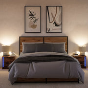 Set di 2 Comodini | Armadio da Notte | Mobiletto da notte con Luci LED Rovere Fumo in Legno Multistrato