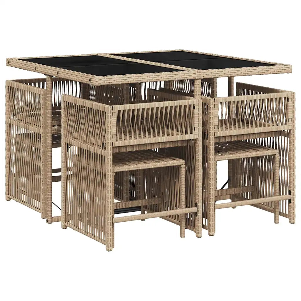 Set Pranzo da Giardino 9 pz con Cuscini Beige Misto Polyrattan 3211680