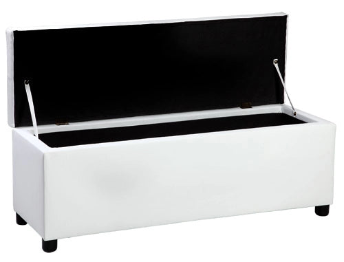 Cassapanca Bukit con Seduta Imbottita Ottomana Contenitore 118x37x43 cm Similpelle Bianco [en.casa]