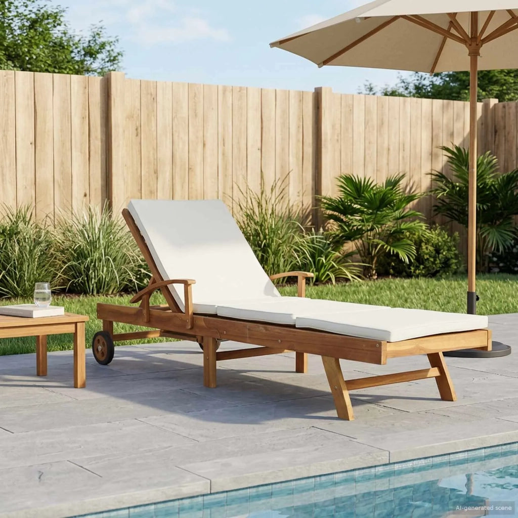 Lettino da sole 1-persona Marrone e Crema Legno di teak solido 42032670