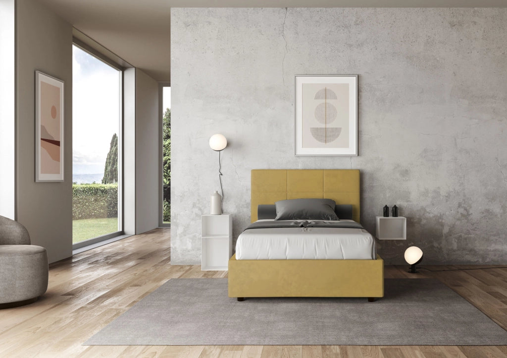 BS COM Letto una piazza e mezza contenitore imbottito 120x190 microfibra ocra