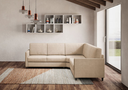 Divano Angolare 5 Posti 221x221x85 cm Karay in Tessuto Beige