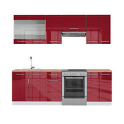 Cucina componibile Fame-Line Bordeaux lucido/Bianco 240 cm, PL Rovere Vicco