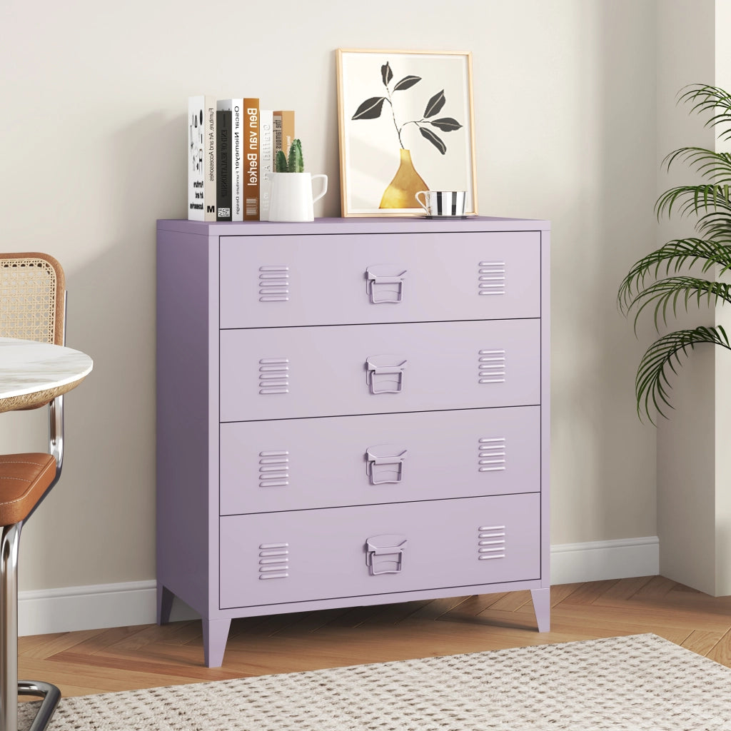 Cassettiera Hämeenlinna Comò in Acciaio con 4 Cassetti 92 x 80 x 40 cm Viola [en.casa]