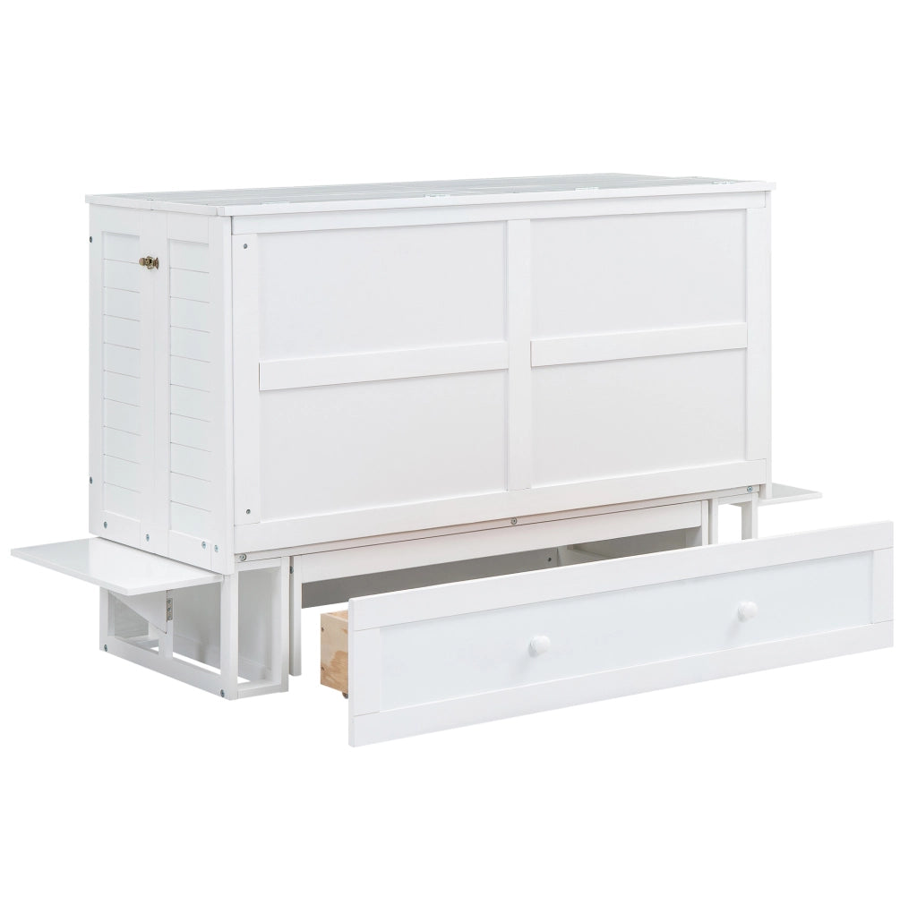 Letto a scomparsa 140x200 cm con cassetto e ripiani in pino e MDF bianco