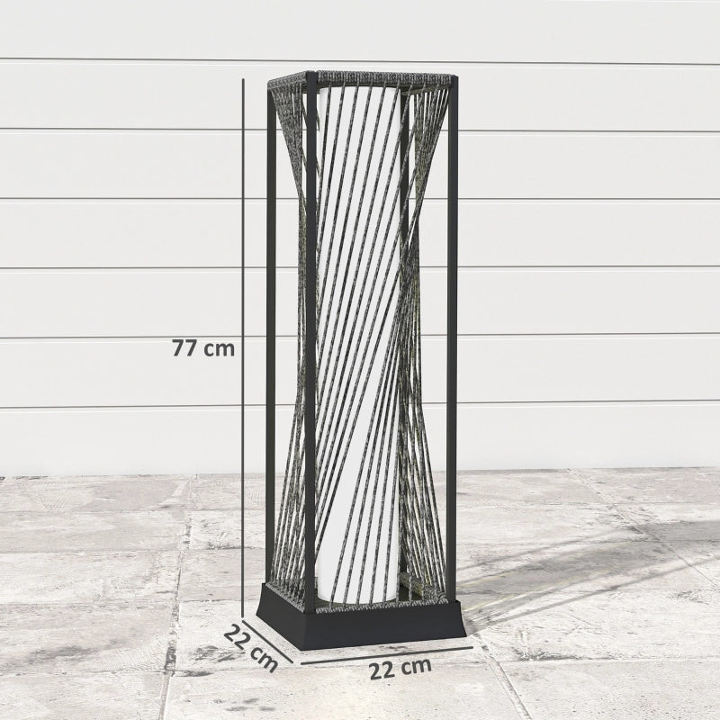 Lampada da terra solare in rattan con sensore di luce, 25 LED in stile boho, resistente agli schizzi IP44, colore nero+grigio