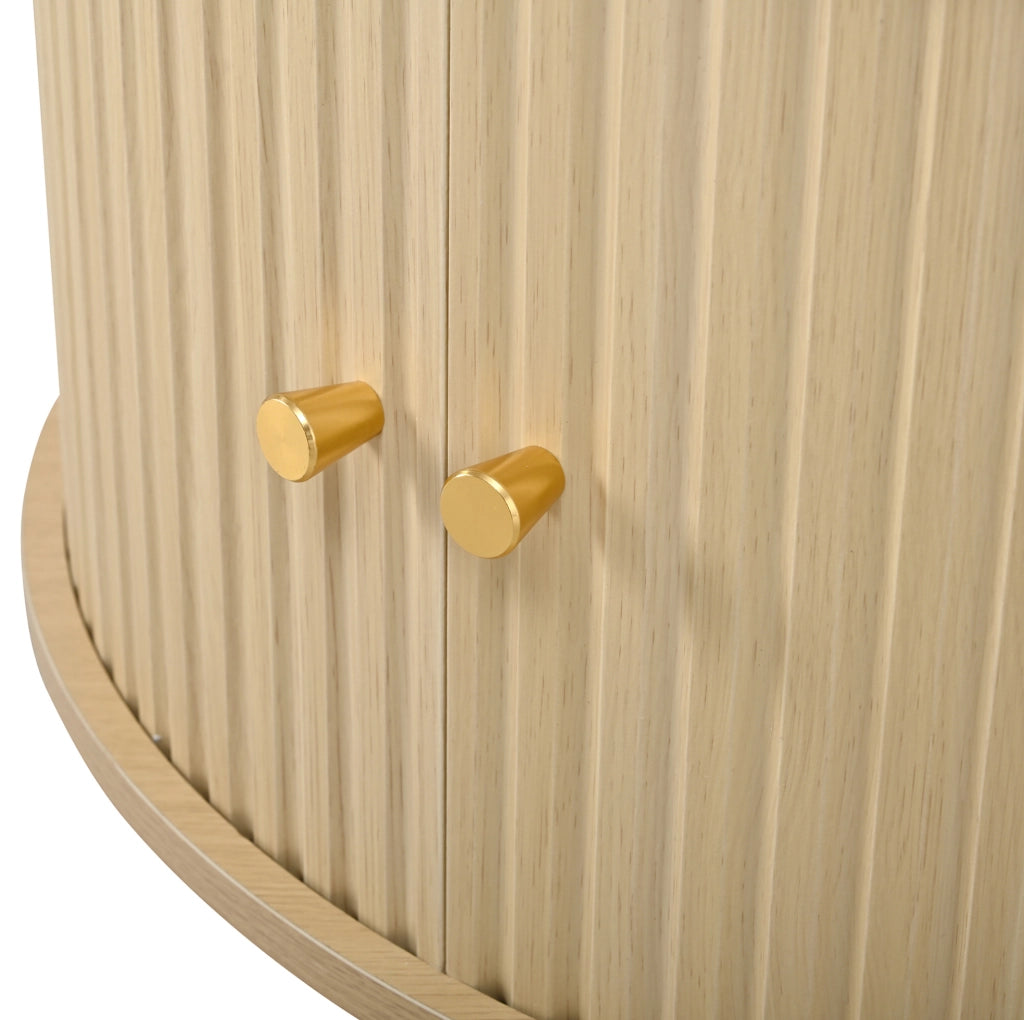 Tavolino da salotto rotondo 72x72x38 cm in MDF naturale con ante scorrevoli