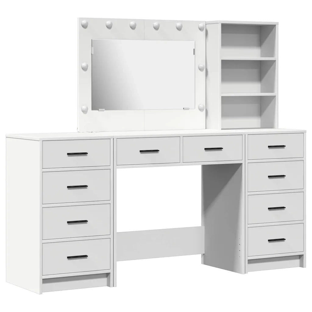 Toeletta | Tavolo da Trucco con cassetto 3 pz Bianco Legno multistrato