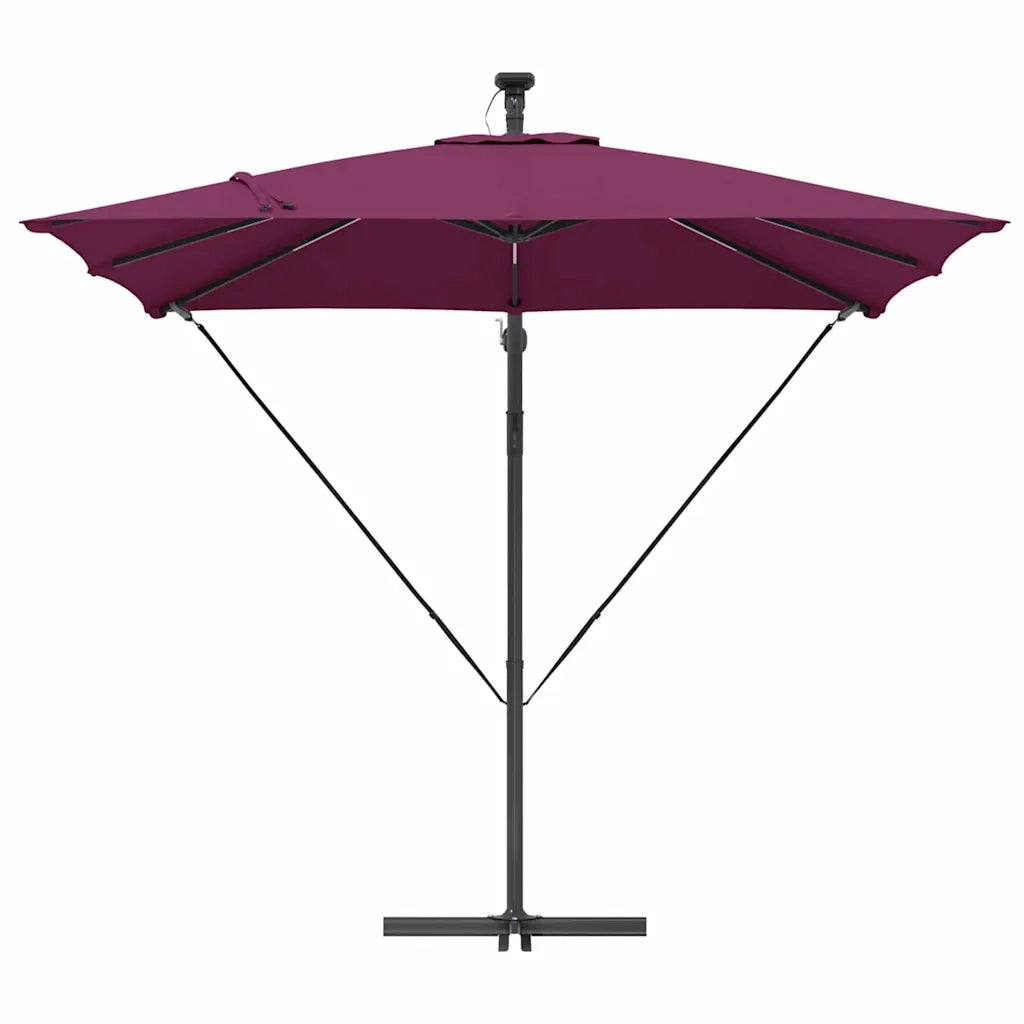 Ombrellone con strisce LED-Ombrello da giardino Rosso Bordeaux 249 x 249 x 250 cm