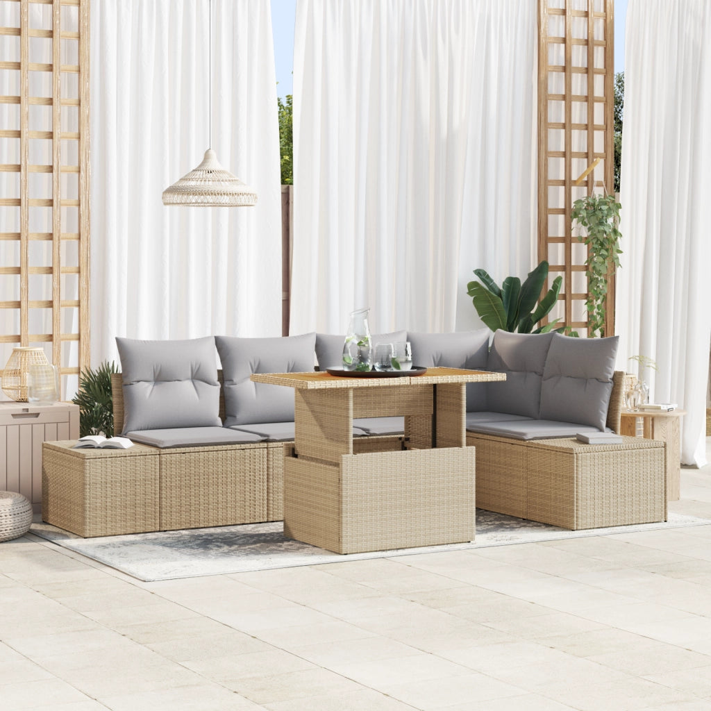 Set Divano da Giardino 6 Pezzi con Cuscini Beige Polirattan