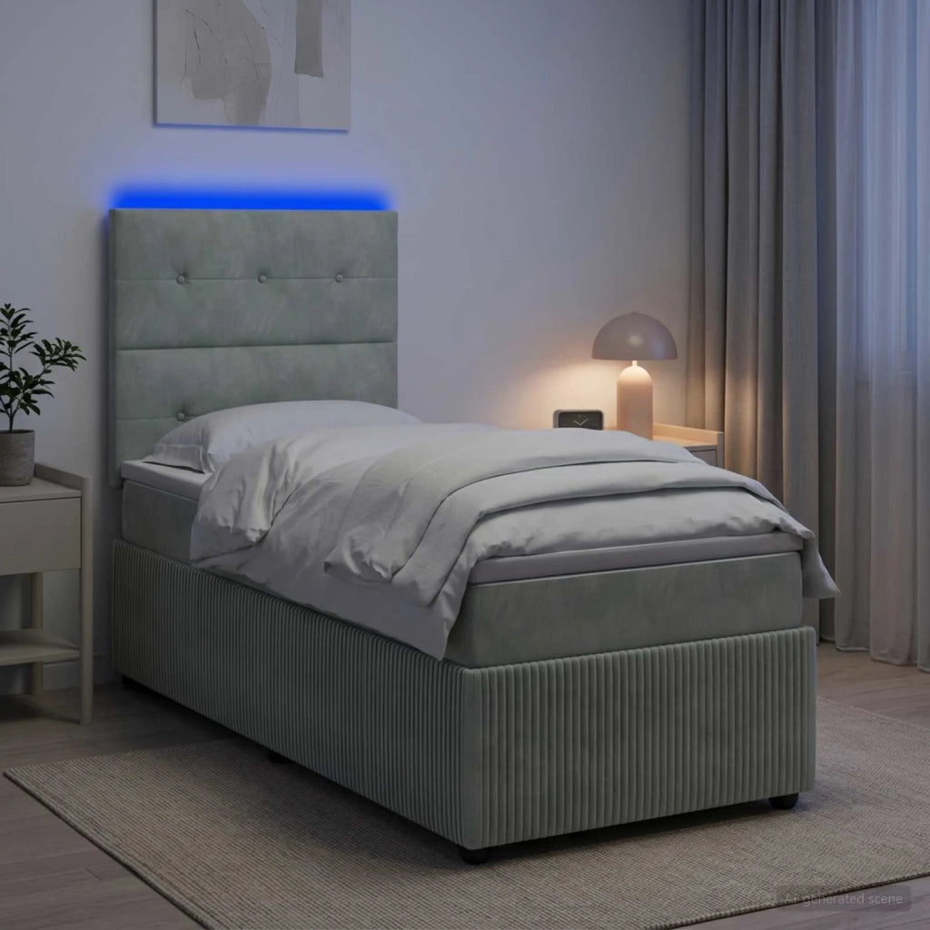 Letto Box Spring LED con Materasso Grigio Chiaro 80 x 200 cm 3455957