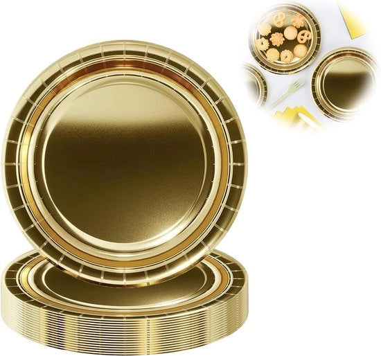 Piatti di carta metallici dorati 16 pezzi 17,8 cm - eleganti piatti da portata per occasioni speciali e feste