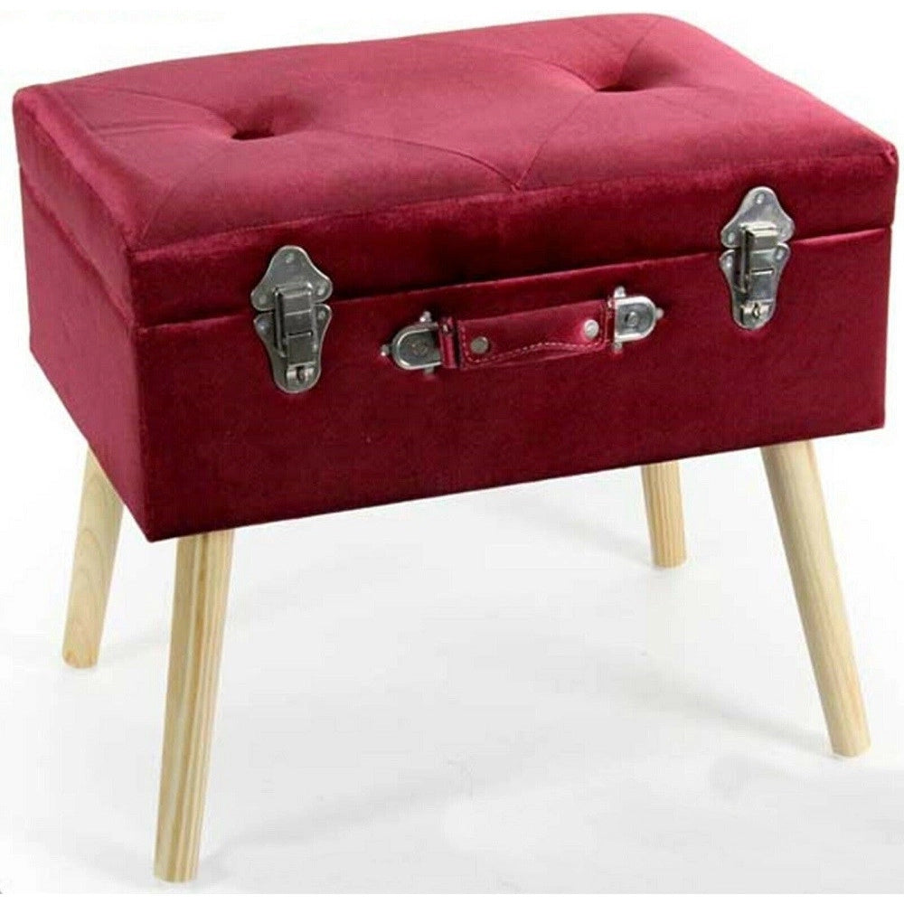 Trade Shop - Pouf Pouff Contenitore H46x50x35cm Tessuto Rosso Imbottito Piedi In Legno 756795 -