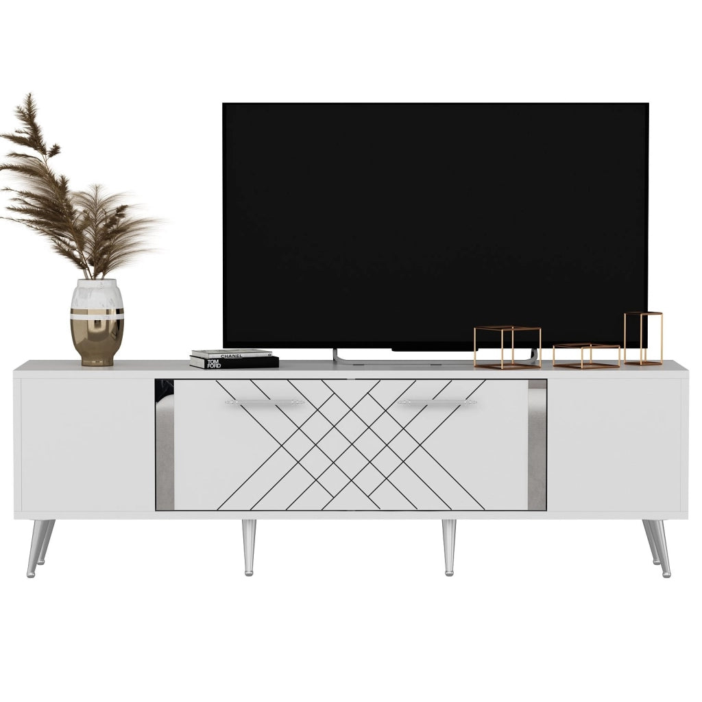 Porta TV in legno "Detas" - 150 x 35 x 48 cm - Argento