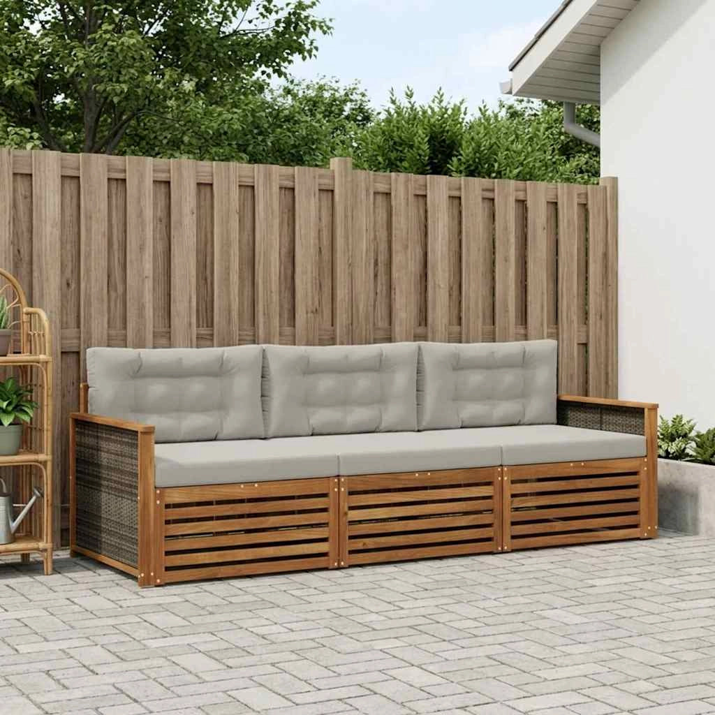 Set di divani da esterno 3 pz Naturale e Grigio Chiaro 3382959