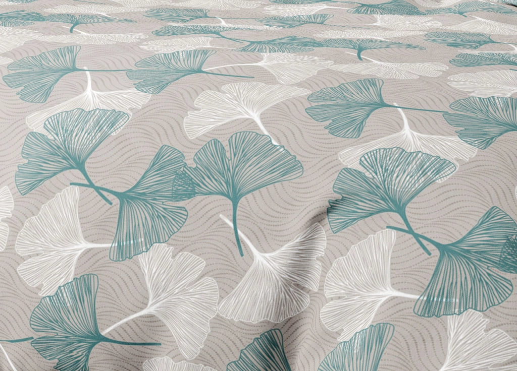 Sacco Copripiumino In 100% Cotone Made Italy Moderno Disegno Ginko - Singolo - Verde
